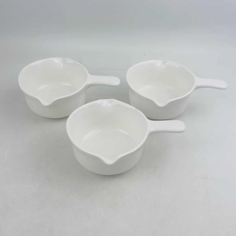 Pfaltzgraff Butter Sauce Boat Lot 3 White Stoneware Handled Server Serving Dish